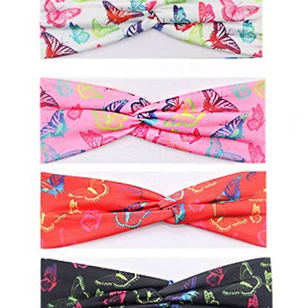 Cap Zone - Wholesale Fashion Headband - Women's - 90's Retro Butterfly Front Twist Cotton Headband