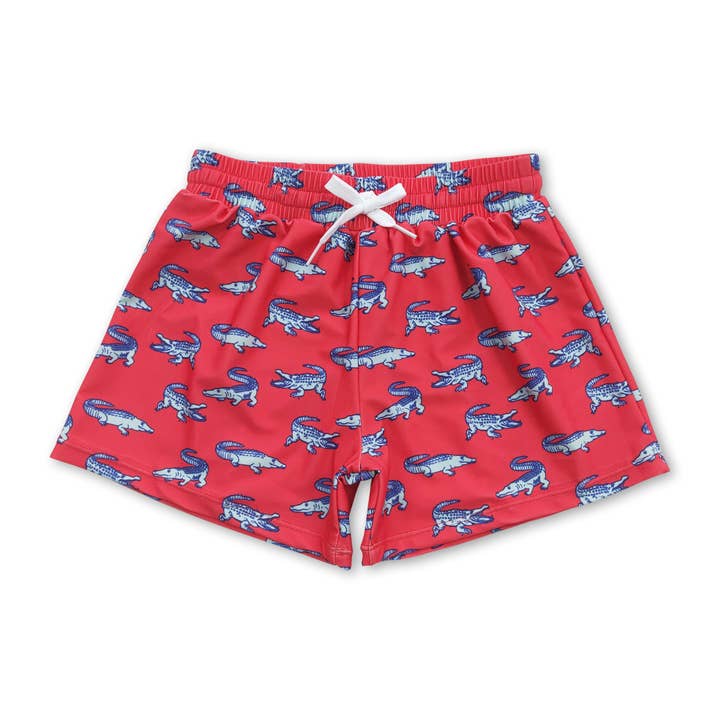 Red crocodule summer boy swim trunks for wholesale by Yawoo Garments