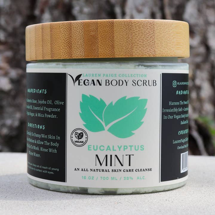 Vegan Body Scrub | Eucalyptus Mint | 16 oz. for wholesale by Lauren Paige Collection