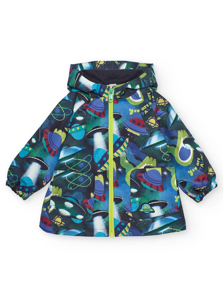 Child's raincoat with spaceships in vibrant shades for wholesale by tuc tuc