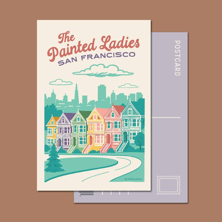 San Francisco Painted Ladies Retro Postcard for wholesale by By Aleisha