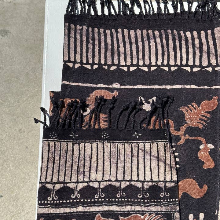 Office Objets - Wholesale Coverlet - Black and brown printed batik, Indonesian ceremonial fabric 185x508