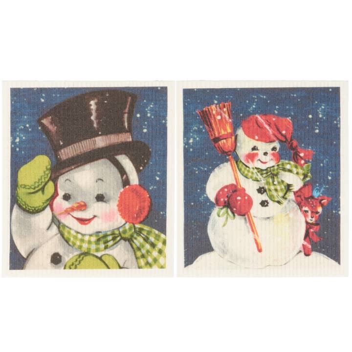 Primitives by Kathy - Wholesale Tea Towel - Retro Snowmen Swedish Dishcloth Set2