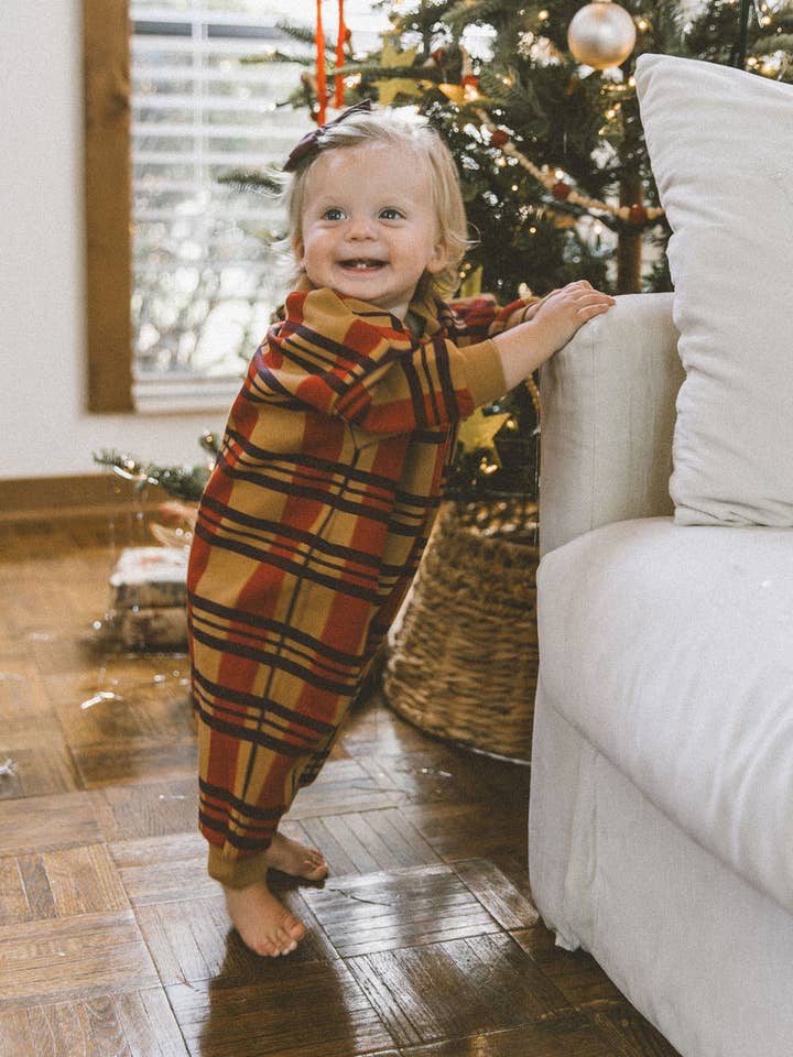 Fleece Zippered Jumpsuit in Mars Red Plaid for wholesale by Winnie + Crew