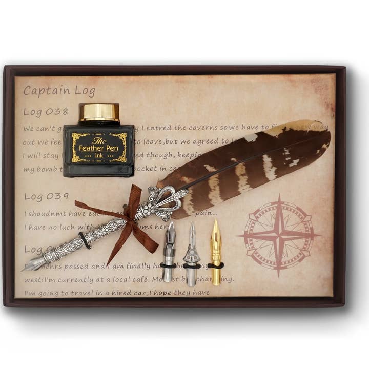 Gåspenna Presentset med Penna, Bläck & 3 Nibbar-Kaffestrimma för wholesale av Mad Witch Ltd