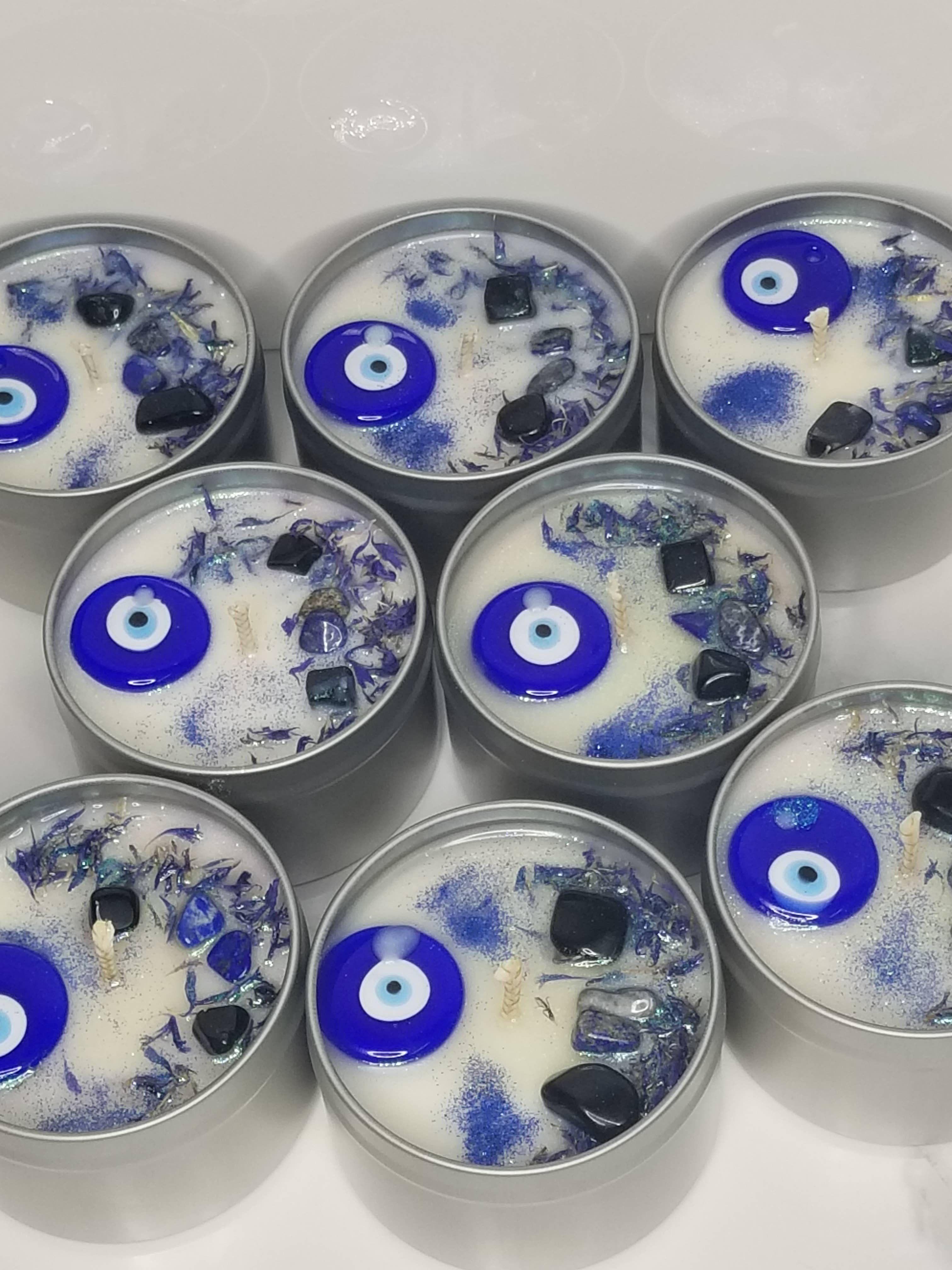 Angelic Magic – wholesale Travel candles – Evil Eye, Protection, Reiki Charged 8 oz Tin1