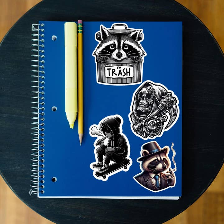 ADH Sticker Shop - Wholesale Sticker - Cartoon Smoking Raccoon Mafia Sticker, Glossy Vinyl Die Cut