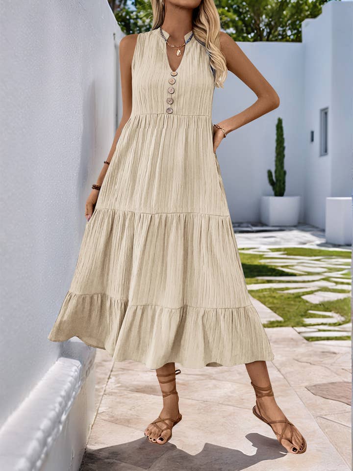 Wholesalesir - Wholesale Dress - Women's - Solid Color V-neck Dress