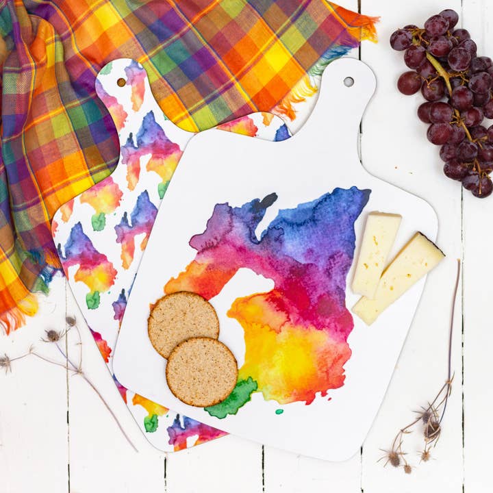 Islay Watercolour Map Chopping Board for wholesale by Sarah Leask Studio