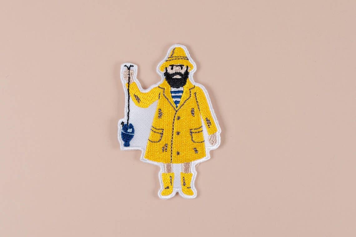 Field Trip Threads - Wholesale Patch - Old Salt Fisherman Patch Yellow Raincoat Embroidered Iron On