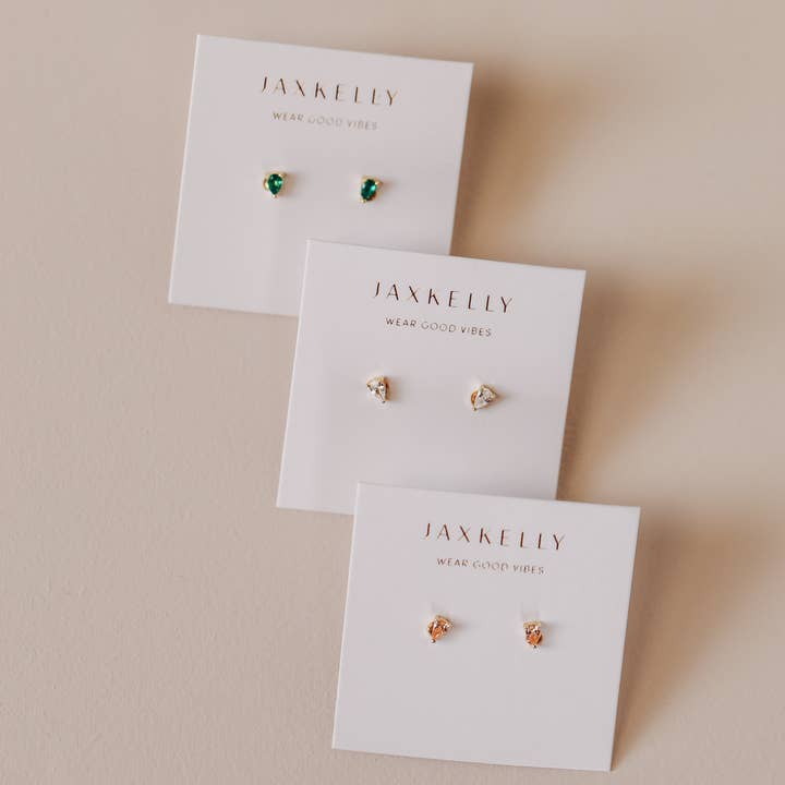 JaxKelly - Wholesale Stud/Post Earrings - Teardrop - White CZ - Earrings5