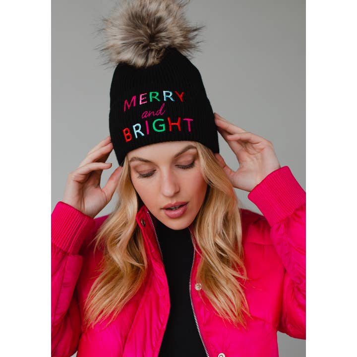 Panache Apparel Co. - Wholesale Beanie - Women's - Black Merry & Bright Knit Pom Hat