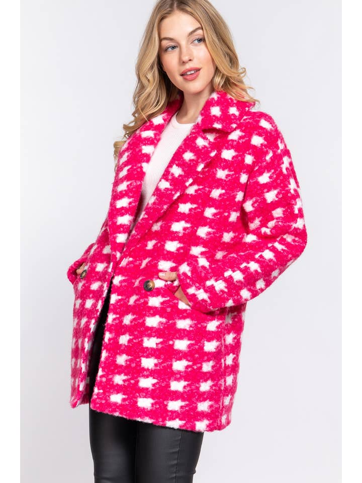 Active Basic | Active USA - Wholesale Coat - Women's - Long Sleeve Double Breasted Check Print Boucle Fleece Coat8