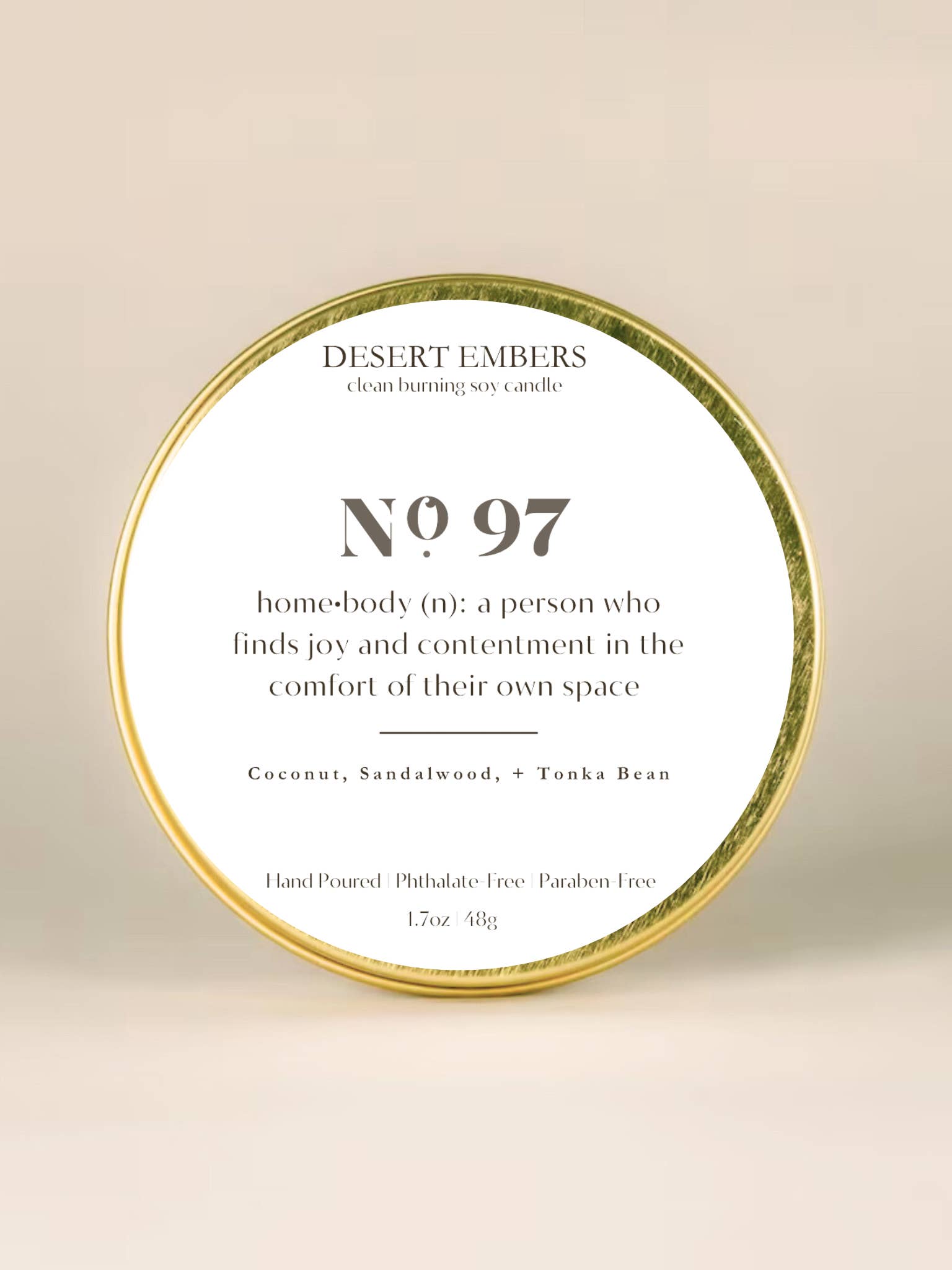 Desert Embers, LLC - Venta al por mayor Vela aromática de viaje - Nº 97: Homebody|Latas modernas de oro para velas aptas para viajes