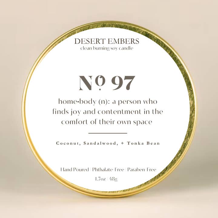 Desert Embers, LLC - Venta al por mayor Vela aromática de viaje - Nº 97: Homebody|Latas modernas de oro para velas aptas para viajes 0
