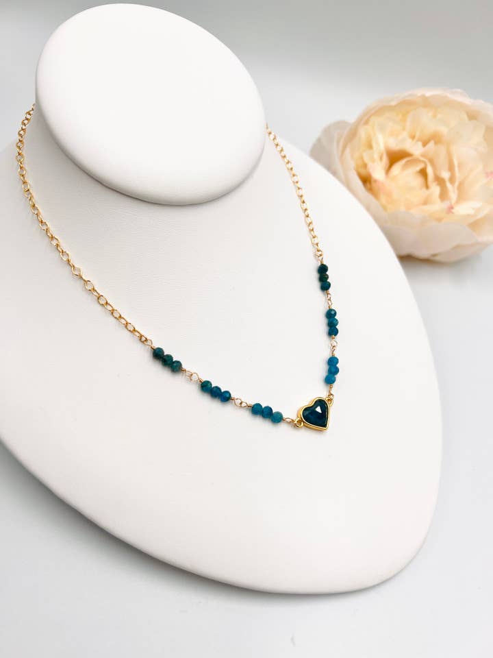 Heart and Focus – Short Necklace with Apatite Heart for wholesale by Ela C Designs