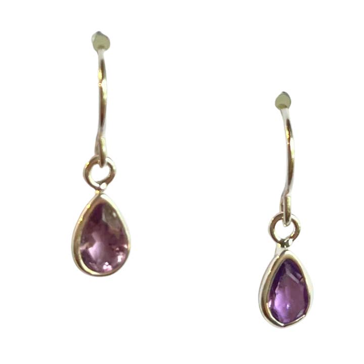 Dainty Amethyst Earrings, Drop, Silver for wholesale by Rain City Forge
