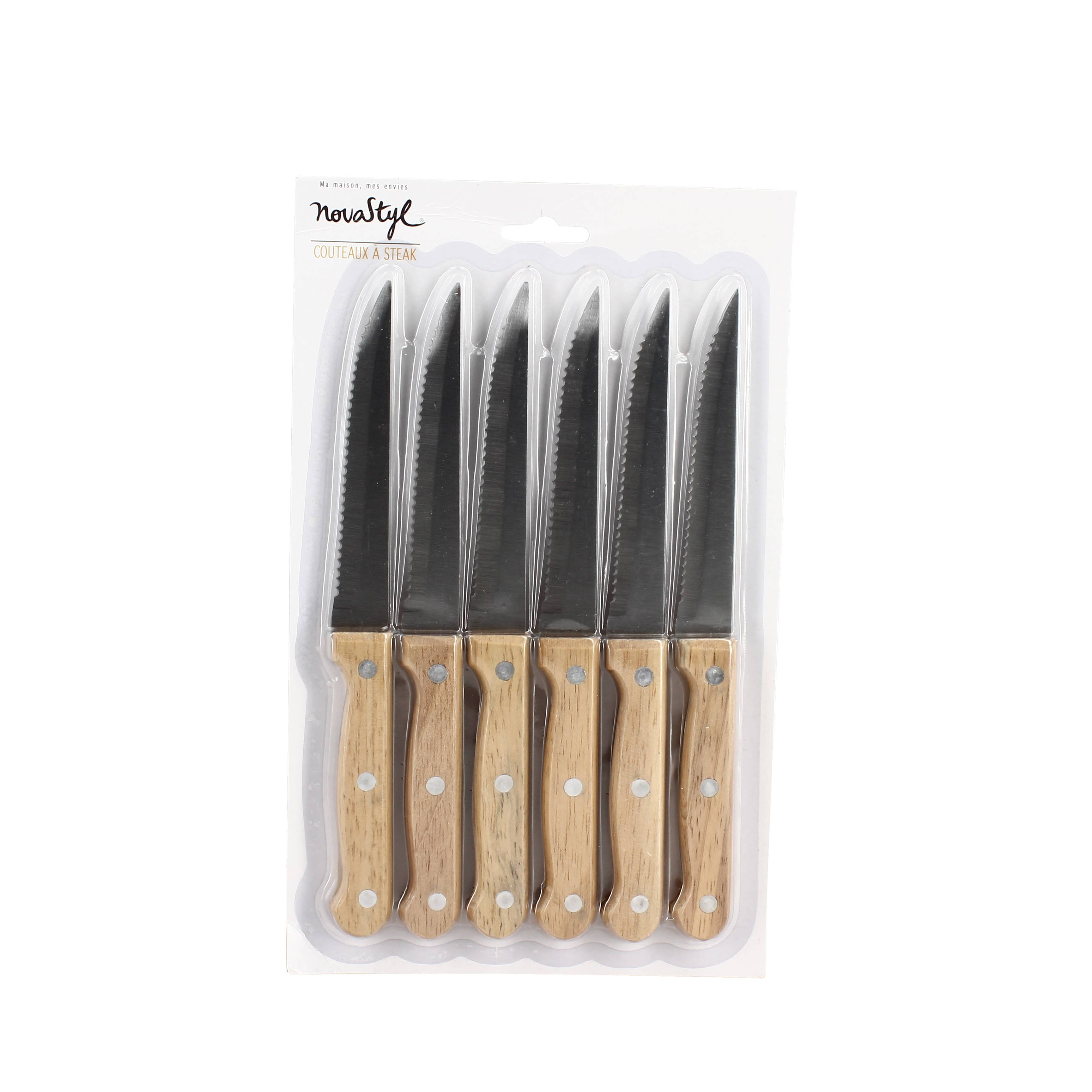 Novastyl - Vendita all'ingrosso Coltelli da cucina/multiuso - Set di 6 coltelli da bistecca con lama in acciaio inox e manico in legno2
