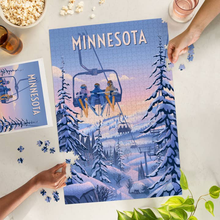 Lantern Press - Wholesale Puzzle - Adult - 1000 PIECE PUZZLE Minnesota, Chill on the Uphill, Ski Lift