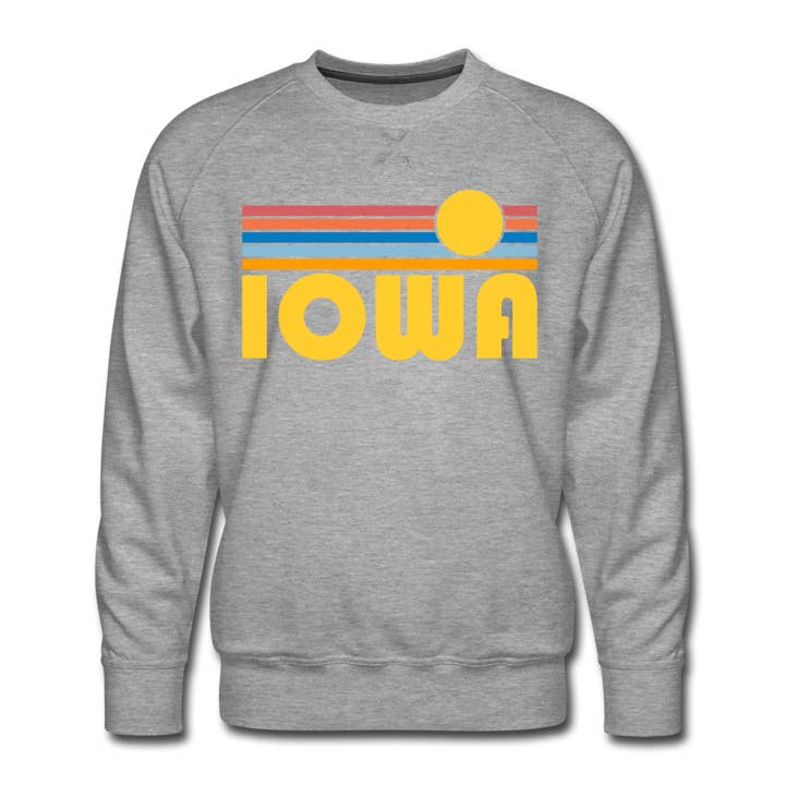 Premium Iowa Sweatshirt - Retro Sun Iowa Sweatshirt for wholesale by Hey Mountains