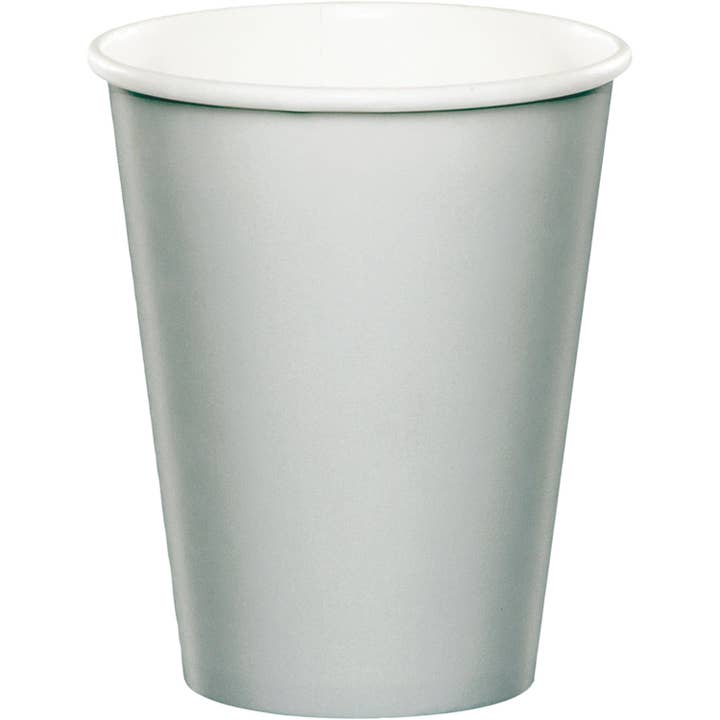 KT Supply - Wholesale Disposable Cup - 9 oz Hot/Cold Paper Cups Shimmering Silver, Case of 240
