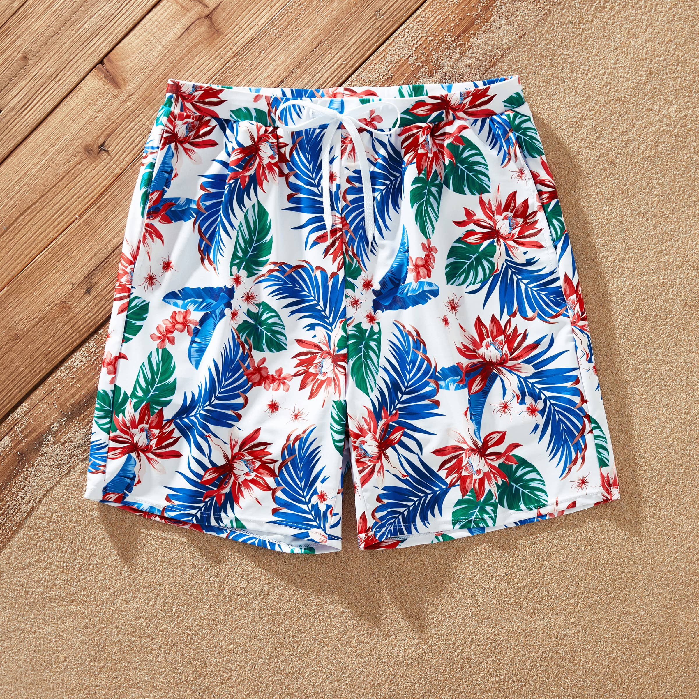 Red Matching Family Tropical Plant One-piece Swimsuit or trunks for wholesale on Faire3