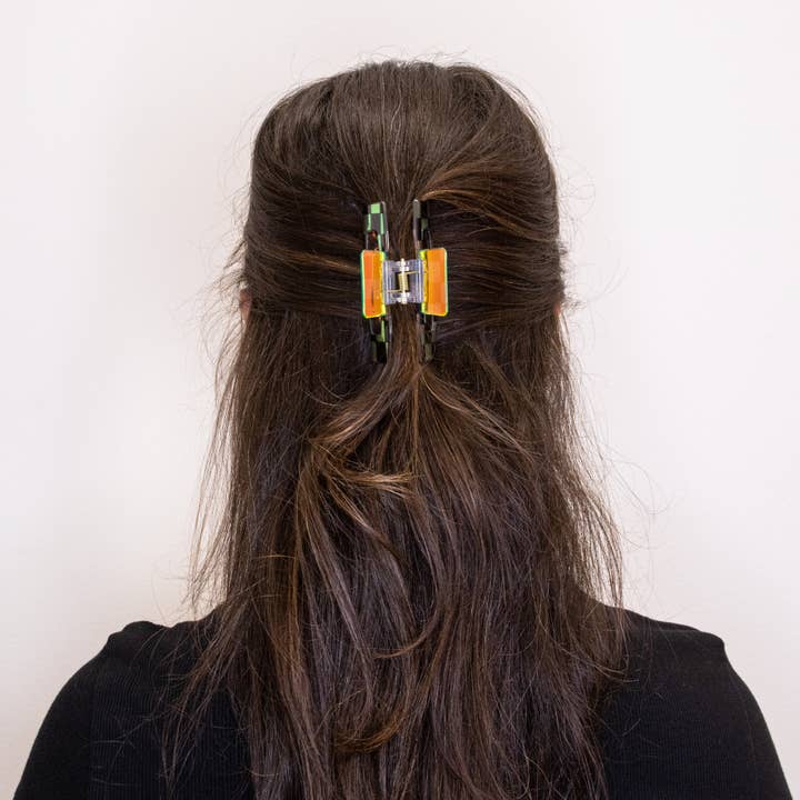 Frog Sac - Wholesale Hair Clip - Women's - Medium Square Iridescent Checkered Hair Claw Clip9