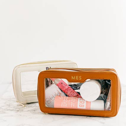 HOPE & JOY - Wholesale Pouch - Women's - Camel Clear Leather Pouch - Vegan Leather - Customize5