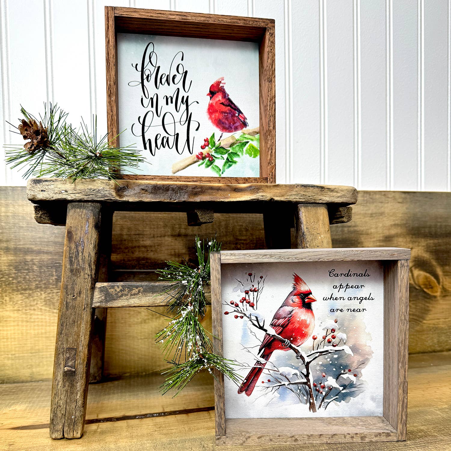 Hangout Home – Engroshandel Kunsttryk – Kardinaler vises - Vinter Dyreindretning - Træindrammet kunst3