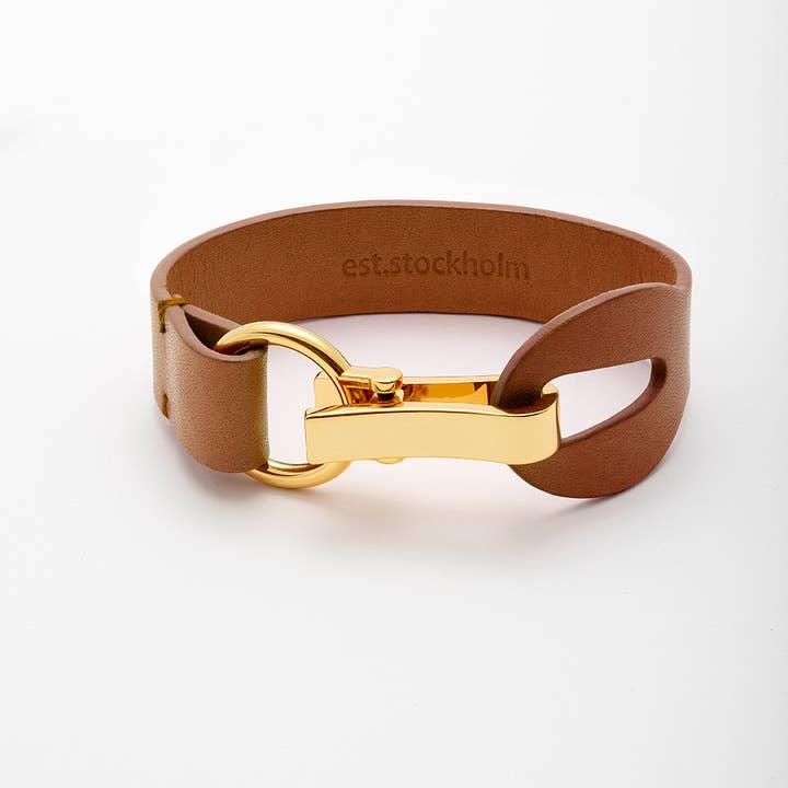 Fumy – wholesale Bangle bracelet – Siv leather bracelet - Ocra brown (Gold)