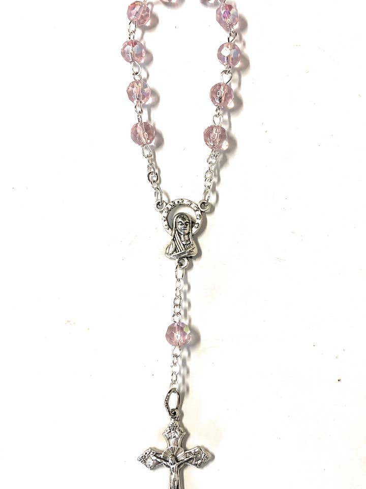 Decade rosary type pink crystal mm. 6 for wholesale by Costa Articoli Religiosi