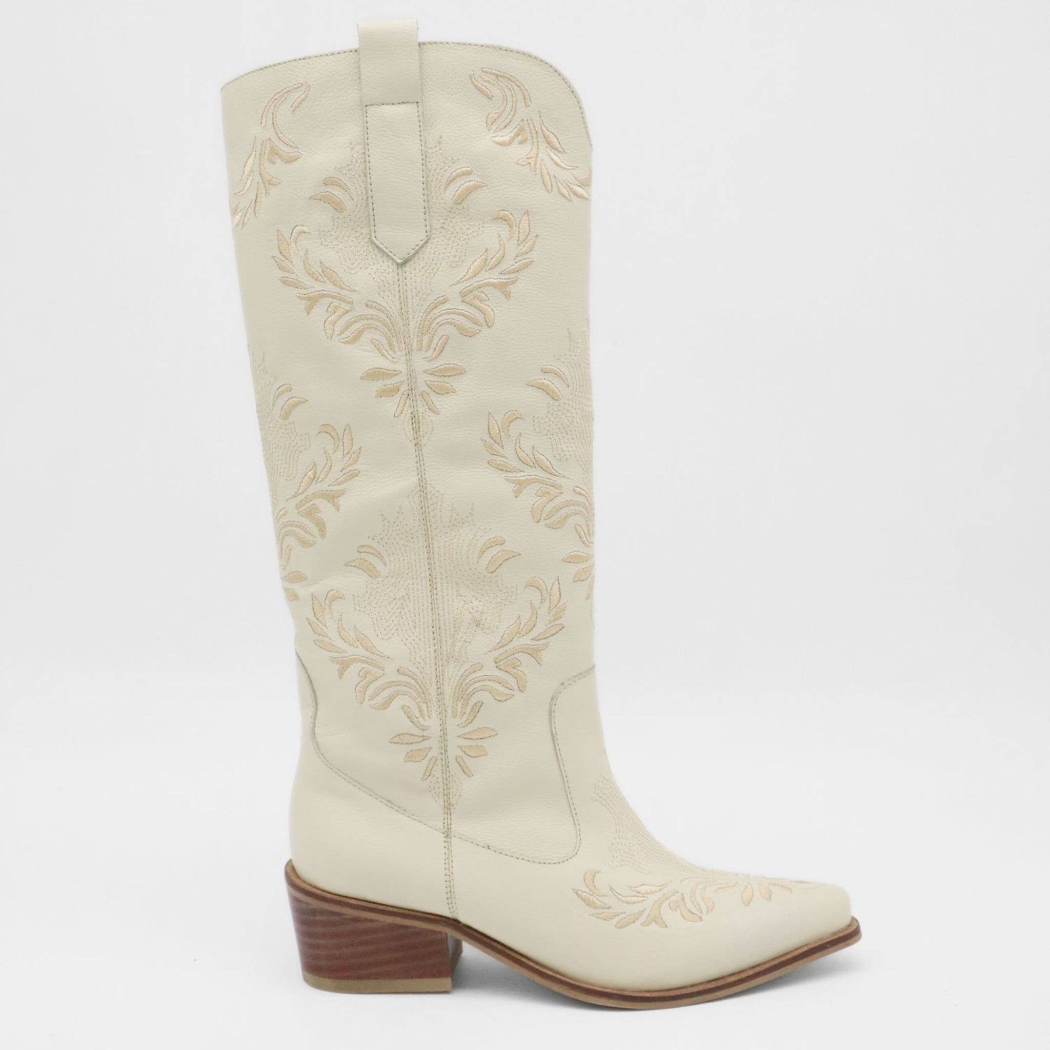 Jolene western cowboy boots in ivory leather women shoes for wholesale on Faire