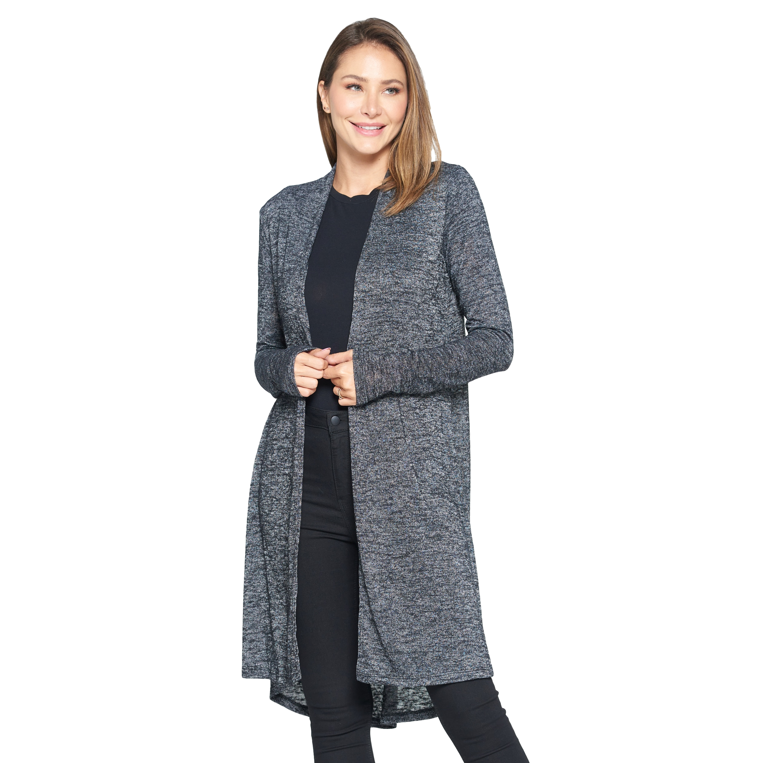 LKLUV - Wholesale Cardigan - Women's - Light Open Front Long Cardigan - Hi-Lo Hem1