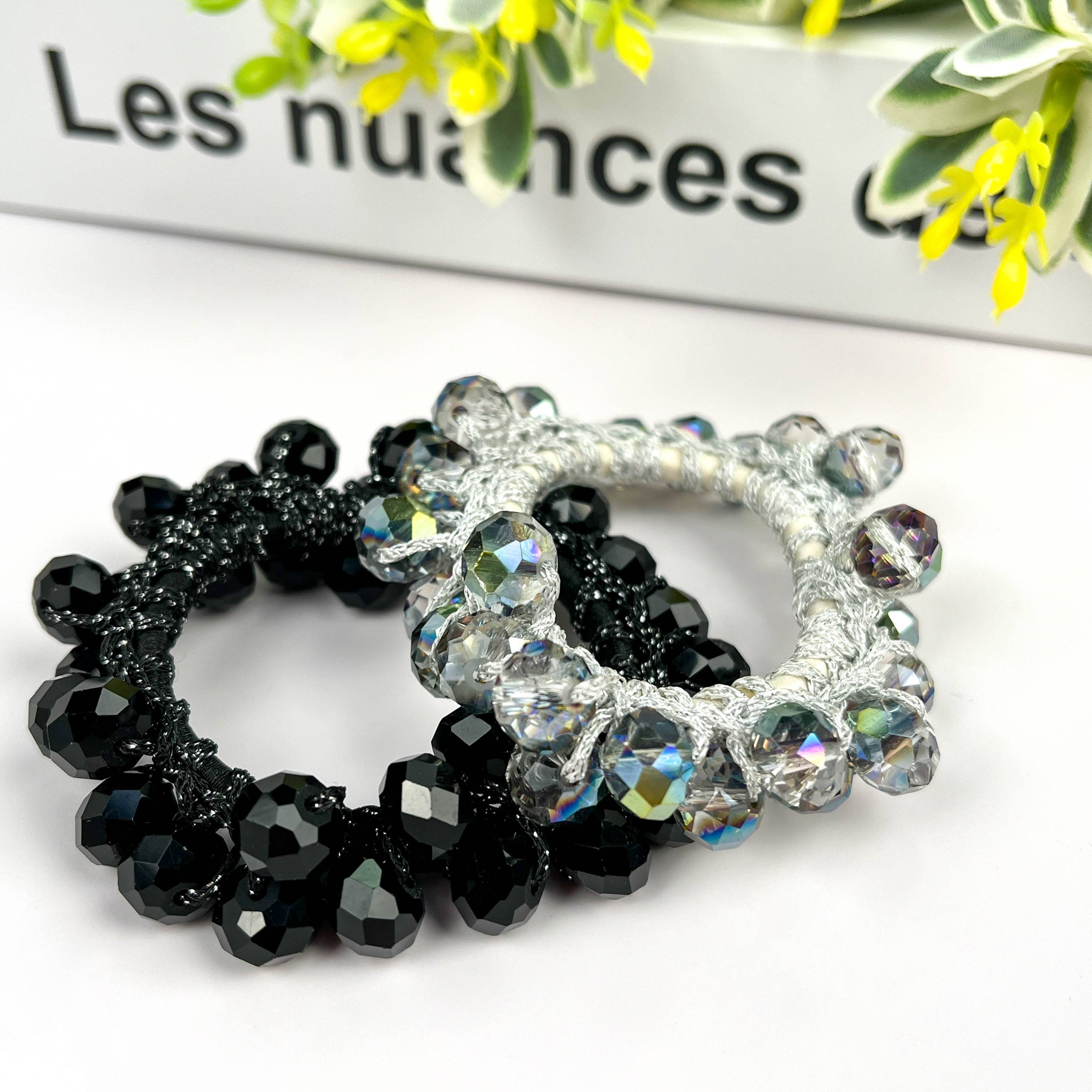 TheDivaSoap - Vente Élastique à cheveux - Élastique à cheveux en cristal élégant, bracelet en strass12