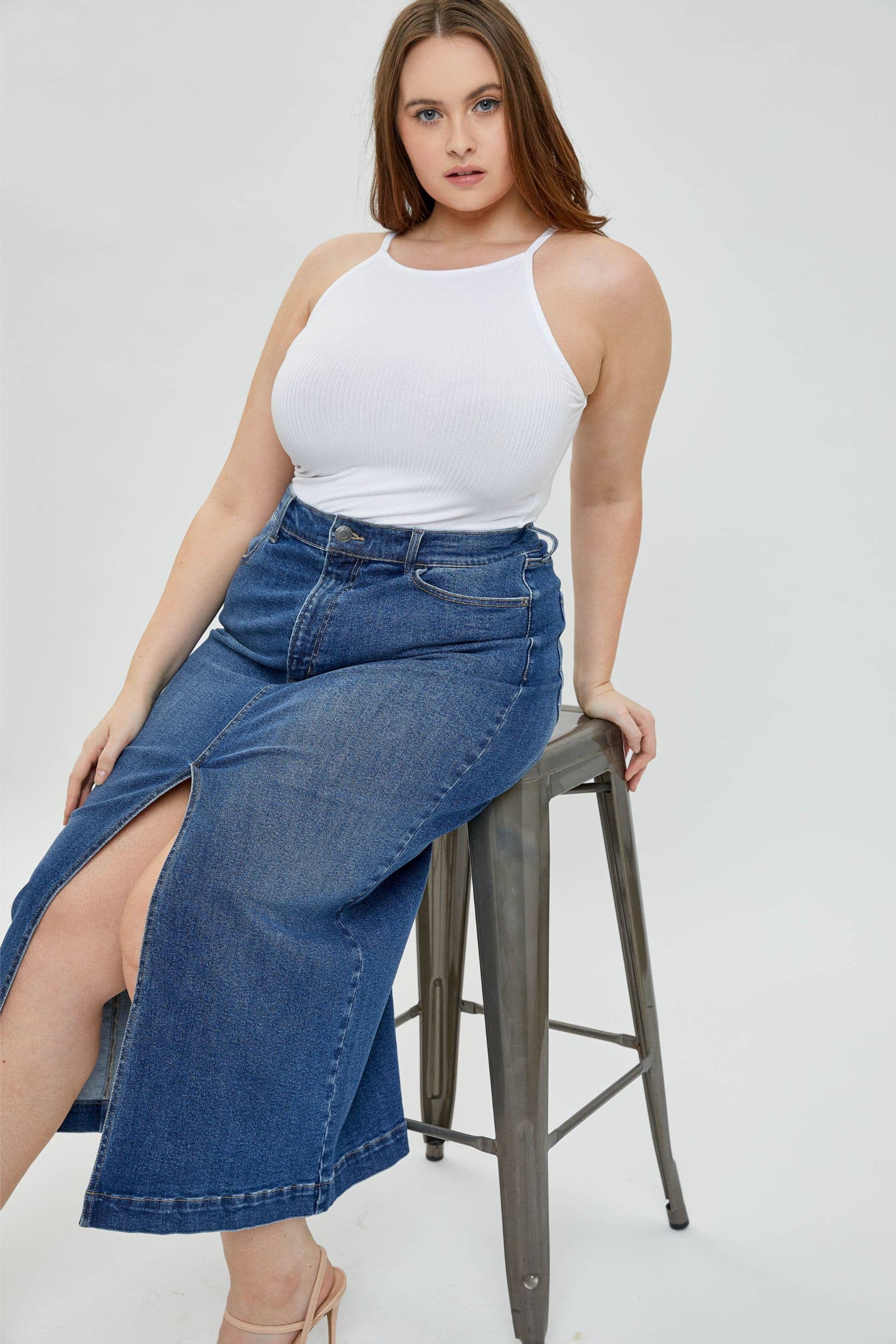 Cello Jeans - Wholesale Skirt - Women's - Plus Classic Denim Maxi Skirt [AM59019DKP]3