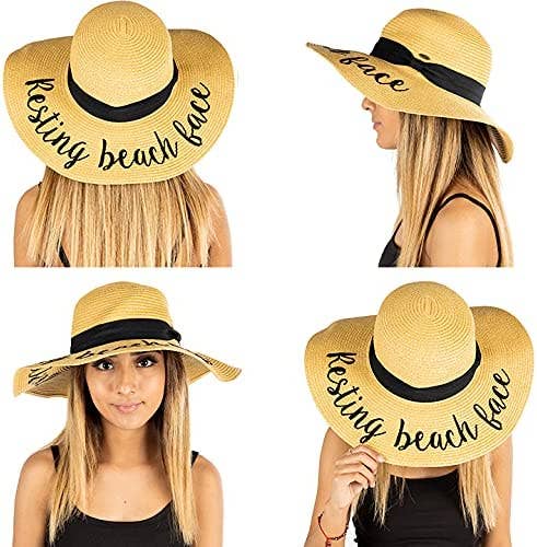 Funky Junque - Wholesale Straw Hat - Women's - Embroidered Sun Hat - Resting Beach Face1