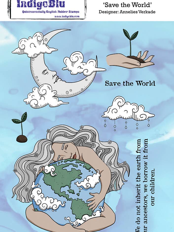 Save the World A5 Red Rubber Stempel af Annalies Verkade for engroshandel hos IndigoBlu
