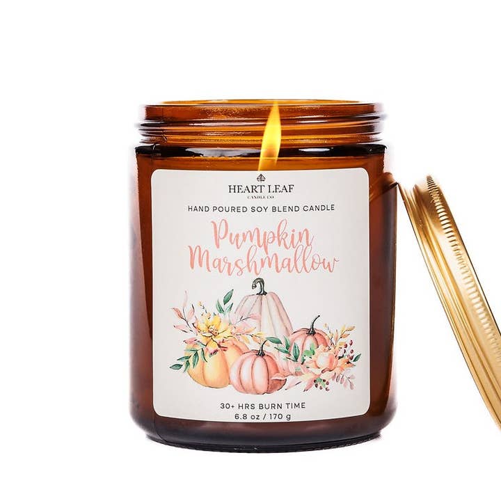 Pumpkin Marshmallow - 6.8oz Amber Jar Candle for wholesale by Heart Leaf Candle Co.