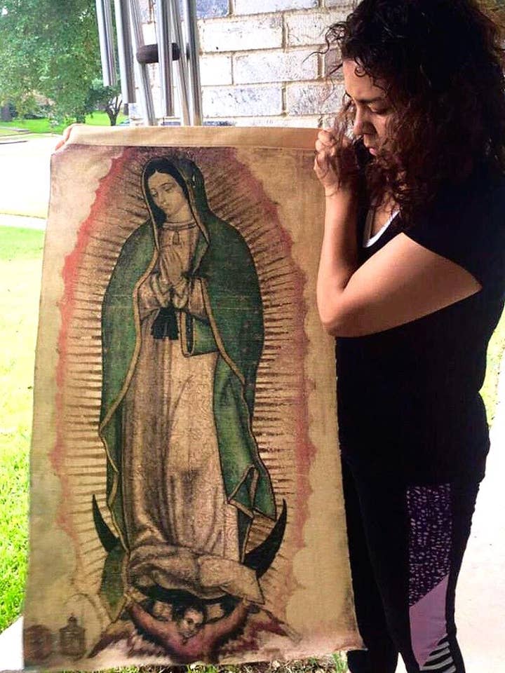 OUR LADY of GUADALUPE Faux Jute Tilma Replica for wholesale by Made By Catholics