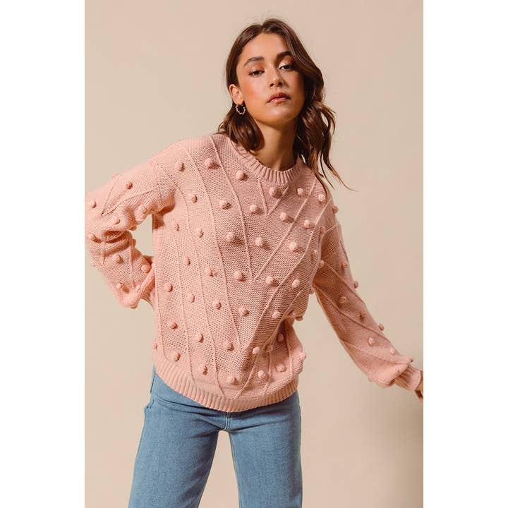 IVE - Wholesale Knit Sweater - Women's - Pom Pom Textured Knit Sweater Top8