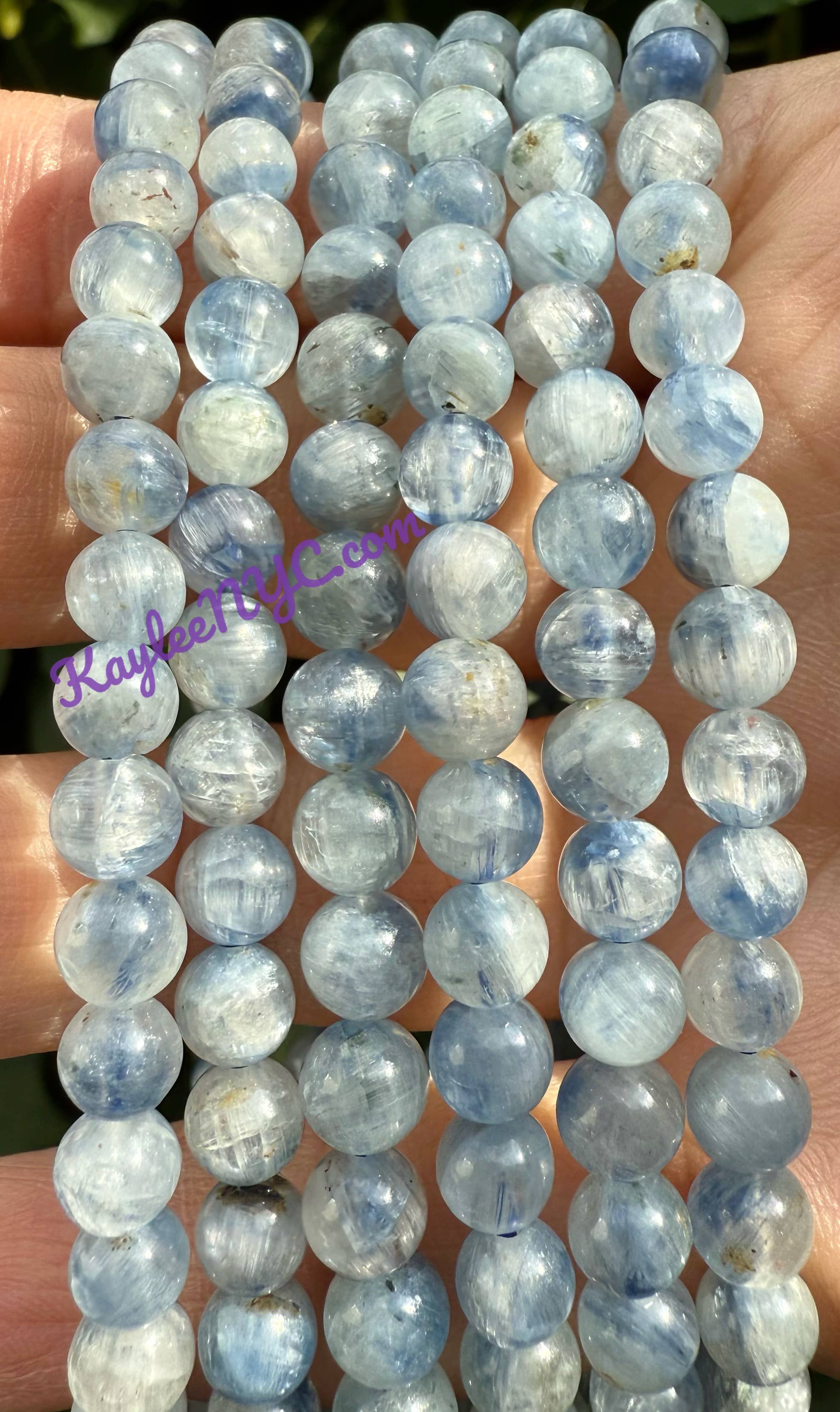 KayleeNYC - Venta al por mayor Pulsera de cuentas - Pulsera elástica de cristal de cianita azul natural de 6 mm y 7,5 pulgadas1