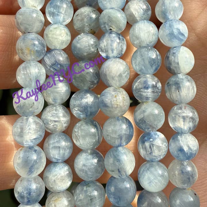KayleeNYC - Venta al por mayor Pulsera de cuentas - Pulsera elástica de cristal de cianita azul natural de 6 mm y 7,5 pulgadas1