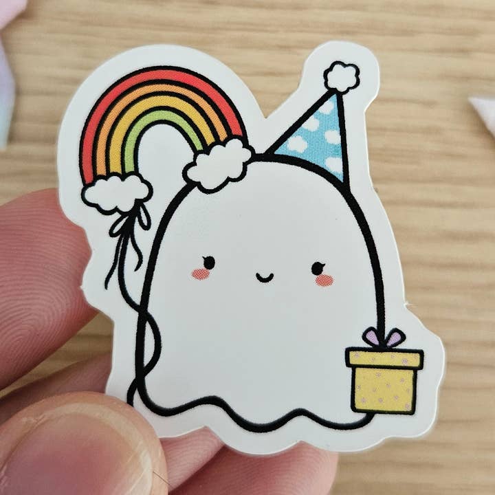 Rainbow Birthday Ghost Vinyl Sticker (3rd Anniversary) for wholesale by Jem and Cozy