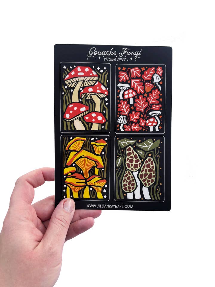 Gouache Fungi | 5x7 Sticker Sheet for wholesale by Jillian Kaye Art
