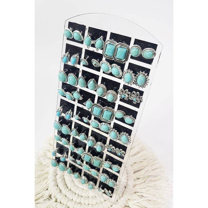 Funteze - Wholesale Stud/Post Earrings - 36 Pair Turquoise Stud Earrings with Display Case