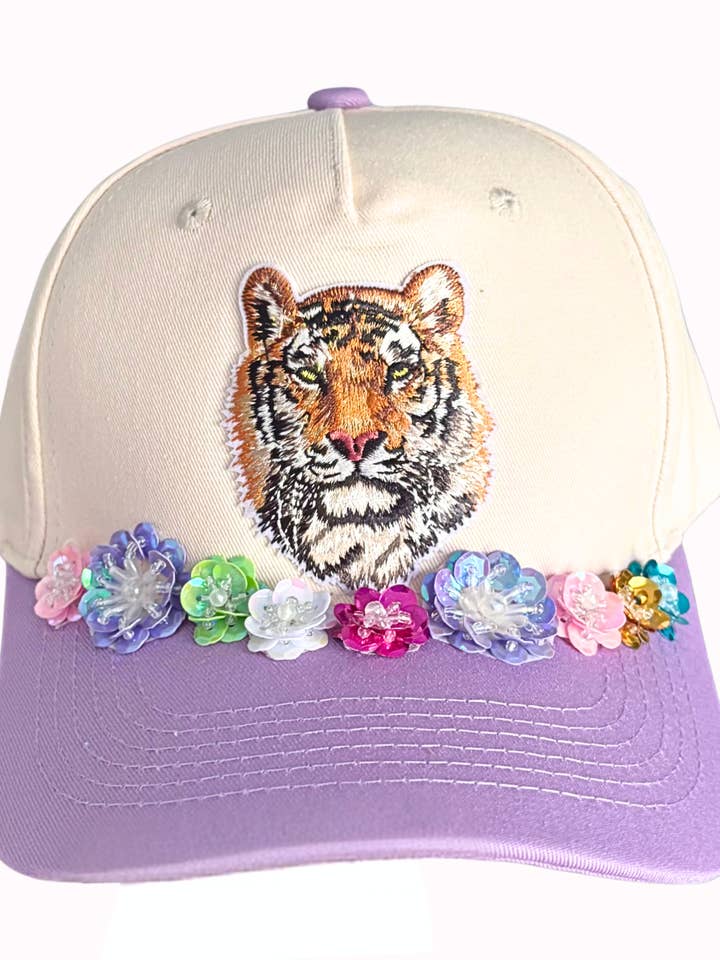 Lavender Flower Power Tiger Canvas Hat for wholesale by Valois Designs