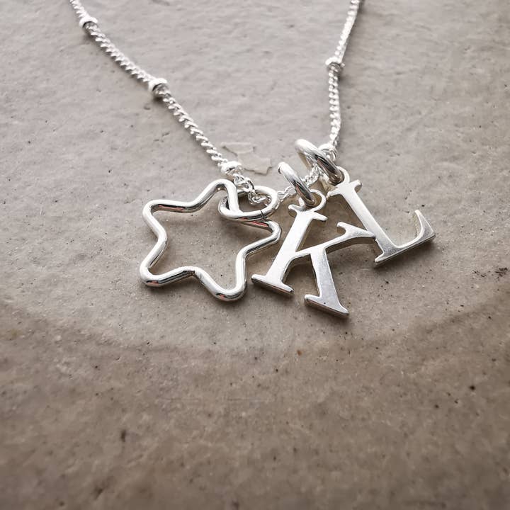 Sterling Silver Star and Double Initial Satellite Necklace for wholesale by Sophellie Jewellery