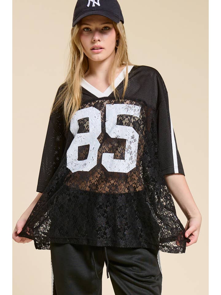Mimosa - Wholesale T-Shirt (Graphic) - Women's - 85 Graphic Jersey Top with Lace Contrast