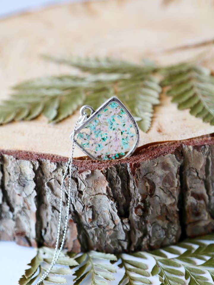 Half Oval Necklace - Real Flowers or Greenery for wholesale by Flora and Forest Jewellery