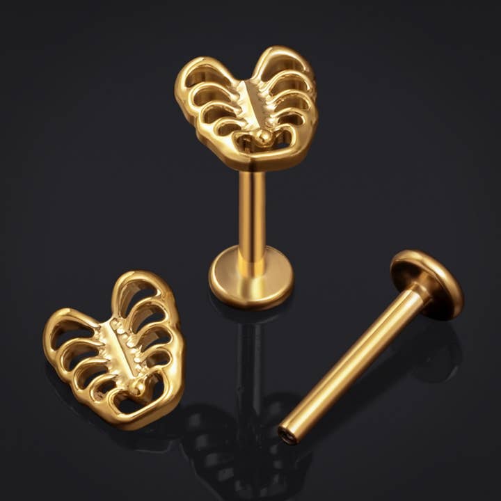 Gold Ribcage Internally Threaded Titanium Labret Stud 1.2mm Gauge for wholesale by Custom Plugs